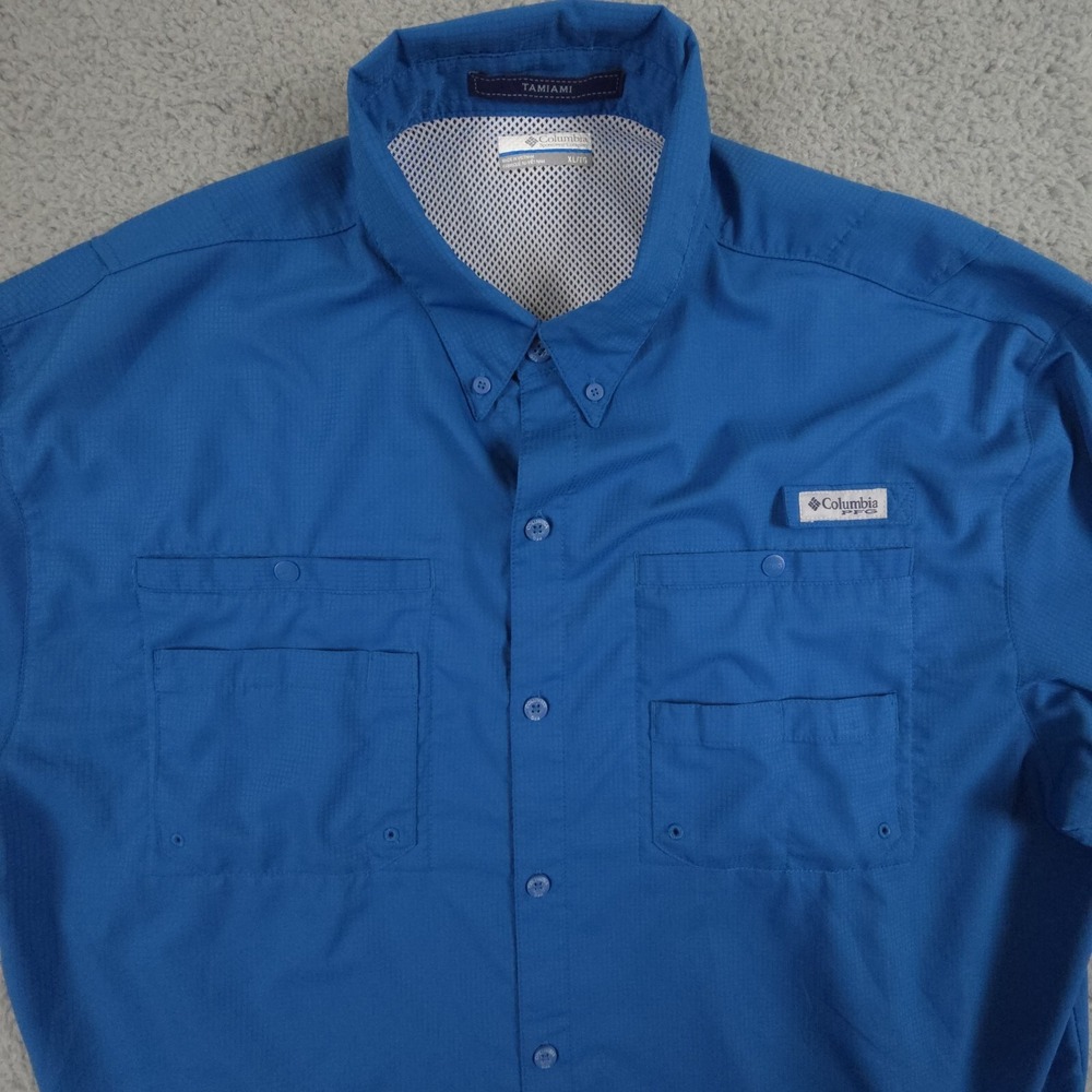 Columbia Tamiami PFG Shirt Mens XL Blue Short Sleeve Vented Hiking Fishing - Picture 3 of 15